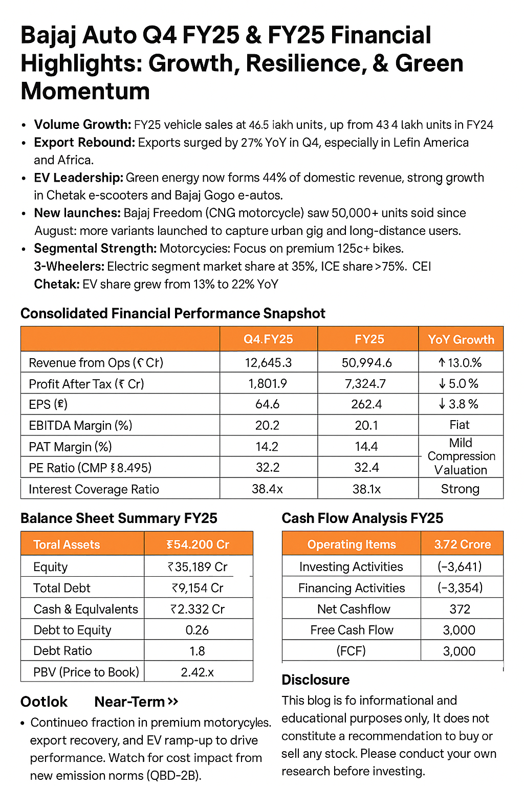 📊 Bajaj Auto Q4 FY25 & FY25 Financial Highlights: Growth, Resilience, & Green Momentum